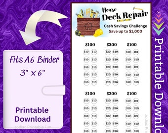 A6 Home Savings Challenge Printable Insert for Homeowner Outdoor House Deck Repair for Family Home Maintenance for Renovation Improvement