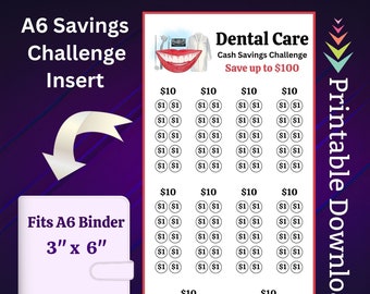 Dentist Cash Budget Saving Challenge Tracker Printable A6 Size