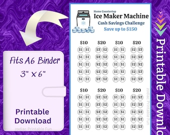 A6 Countertop Ice Cube Maker Savings Challenge Printable for Family Home Kitchen Ice Machine Money Saving Sinking Funds for Budget Binder