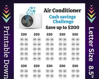 Air Conditioner Savings Challenge Printable for Home AC Unit Money Saving Sinking Funds for Family Cash Stuffing Savings Tracker Budget