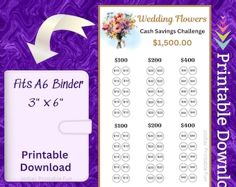 A6 Wedding Flowers Savings Challenge Printable Insert for Flowers for Bride Groom for Getting Hitched Money Fund for Wedding Venue Flowers