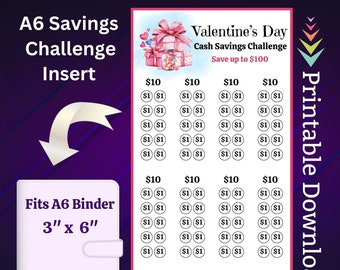 A6 Valentine Day Savings Challenge Printable for Couples Date Night Money Saving Challenge for Girlfriend Boyfriend Husband Wife Gift Budget