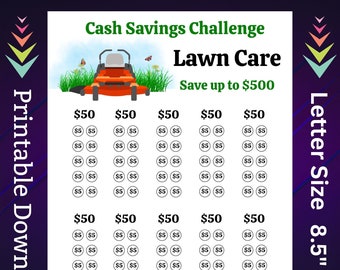 Lawn Care Savings Challenge Printable for Yard Mowing Money Saving Sinking Fund for Family Home Maintenance Cash Stuffing Savings Tracker