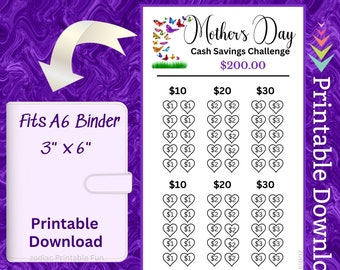 Mother Day Savings Challenge A6 Mini Budget Binder Insert Printable for Gift Flowers Candy for Mom Ma Mimi Gigi Grandma Nana Women Aunt Mama