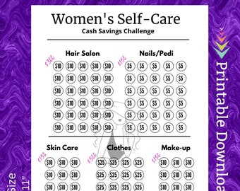 Desafío de ahorro de autocuidado para mujeres Imprimible para uñas Cuidado de la piel Ropa para el cabello Maquillaje para su niña Adolescente Novia Esposa