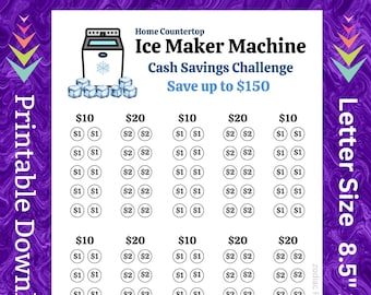 Countertop Ice Cube Maker Savings Challenge Printable for Family Home Kitchen Ice Machine Money Saving Sinking Funds Budget for Cash Saving