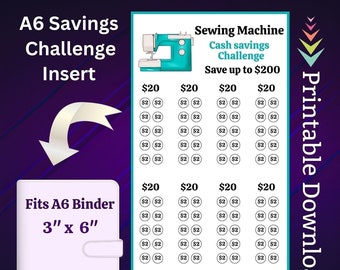A6 Sfida di risparmio sulla macchina da cucire stampabile per ricamo Risparmio di denaro Affondare fondi per regali per fogne Tracker di risparmio di imbottitura di contanti