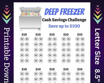 Deep Freezer Savings Challenge Printable Frozen Food Storage Chest Money Saving Sinking Fund for Family Home Appliance Cash Budget Tracker