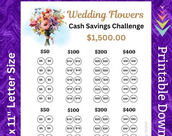 Wedding Flowers Savings Challenge Printable for Flowers for Bride Groom for Getting Hitched Money Saving Fund for Wedding Venue Flowers