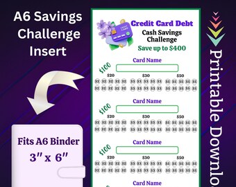 Debt Cash Budget Saving Challenge Tracker Printable A6 Size