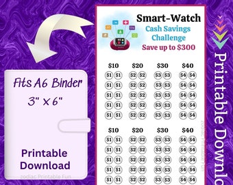 A6 Smart Watch Savings Challenge Imprimible para Fitness Tracker Reloj de pulsera Ahorro de dinero Fondos de amortización para hombres Mujeres Entrenamiento Regalo Presupuesto en efectivo