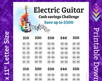 Electric Guitar Savings Challenge Printable Adult Guitarist Gift Money Saving Fund for Music Instrument Cash Budget for Teen Birthday