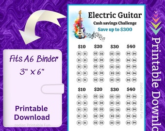 A6 Music Savings Challenge Printable Electric Guitar Money Saving Fund for Adult Gift Cash Stuffing Savings Tracker for Teen Savings Goal