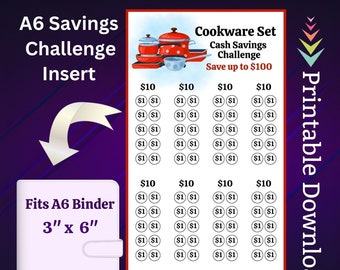 Kitchen Cookware Set Cash Budget Saving Challenge Tracker Printable A6 Size