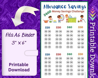 A6 Kids Allowance Savings Challenge Printable Budget Binder Insert for Children Budgeting Cash Savings Tracker to Teach kids to Save Money