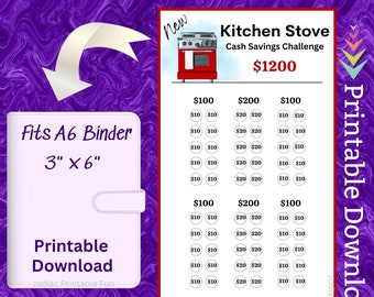 A6 New Kitchen Stove Oven Money Savings Challenge | Home Savings Appliance Printable | Budget Binder Savings | Fits A6 Binder Envelopes