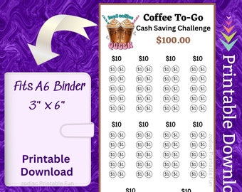Kaffee A6 Savings Challenge Druckbare Einlage für gebrühten Kaffee Togo für Dunkin Donuts Geldfund für Kaffeeliebhaber Budget für Mom Self Love
