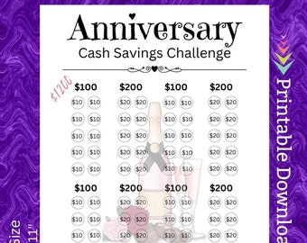 Anniversary Savings Challenge Printable for Yearly Celebration Party for Lovers Mr & Mrs Husband Wife Women Men Her Him Girlfriend Boyfriend