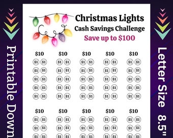 Christmas Lights Savings Challenge Printable Xmas String Lights Sinking Fund for Family Home Holiday Countdown Decor Shopping Saving Budget