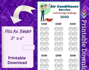 A6 Air Conditioner Savings Challenge Printable Home Maintenance Money Saving Fund for House AC Inspection Cash Saving Budget for Homeowner