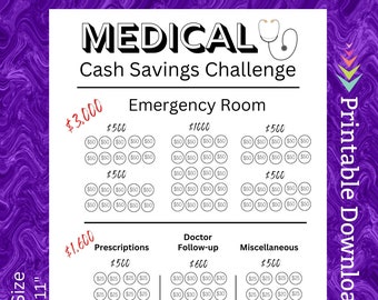 Medical Savings Challenge Printable, Emergency Fund Tracker (PDF)