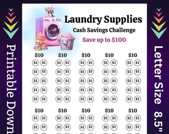 Laundry Supplies Savings Challenge Printable for Home Laundry Room Detergent Money Saving Sinking Fund for Family Clean Clothes Cash Budget