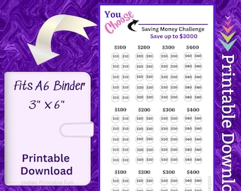 A6 Savings Challenge Printable, Budget Binder Insert (PDF Pattern)