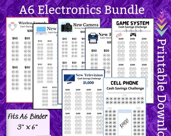 Electronics Bundle Cash Money Budget Saving Challenge Tracker Printable A6 Size