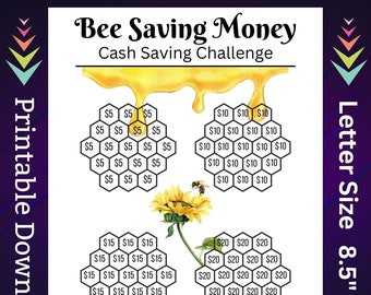 Honey Comb Saving Challenge Printable Sunflower Bee Savings Tracker for 950 Dollar Sinking Funds for Family Kids Mom Dad Children Women Men