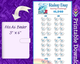 Inserto imprimible del desafío de ahorro Rainy Day A6