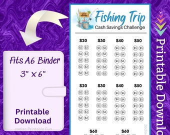 Fishing Trip A6 Savings Challenge Printable Insert