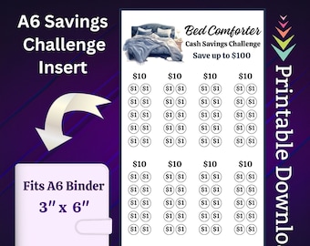 Bed Comforter Cash Budget Saving Challenge Tracker Printable A6 Size