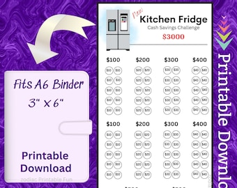 A6 Savings Challenge Printable Insert for New Kitchen Refrigerator Fridge Appliance Money Saving Sinking Funds for Family Home Cash Budget