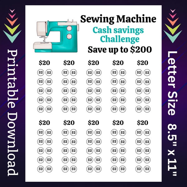 Sewing Machine Savings Challenge Printable for Embroidery Money Saving Sinking Funds for Gifts for Sewers Cash Stuffing Savings Tracker