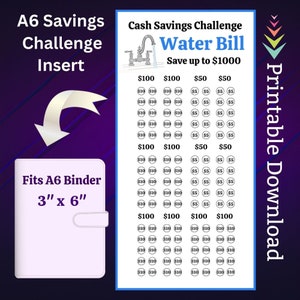 A6 Water Bill Savings Challenge Printable Insert for Home Utilities Money Saving Cash Stuffing Fund for Family House Bill Budget Tracker