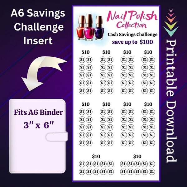 A6 Nail Polish Savings Challenge Printable for Gel Polish Collection Money Saving Sinking Fund for Women Self Care Cash Budget Tracker