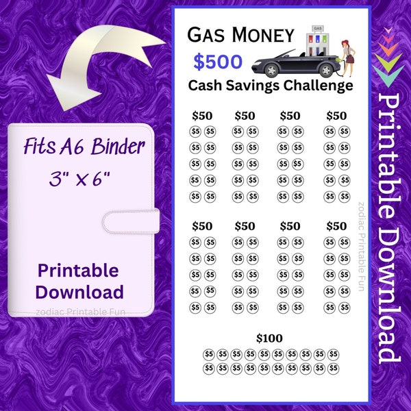 A6 Savings Challenge Printable Insert for Automobile Car Gas Station Fuel Money Saving Fund for Auto Driver Full Gas Tank Cash Budget