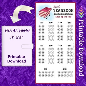 A6 School Yearbook Savings Challenge Printable Budget Binder Insert for Students
