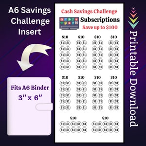 May include: A6 Savings Challenge insert with a white A6 binder. The insert features a "Cash Savings Challenge" with a TV graphic and the text "Save up to £100." The insert is 7.62cm x 15.24cm and designed to fit the A6 binder.