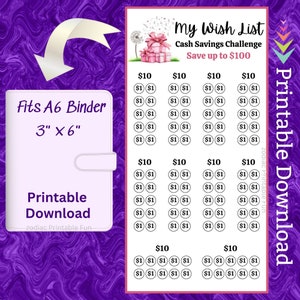 A6 Meine Wish List Savings Challenge Druckbare Binder-Einlage für Alles über mich Geld sparen Sinking Fund für Frauen Lieblingsdinge Geld sparen