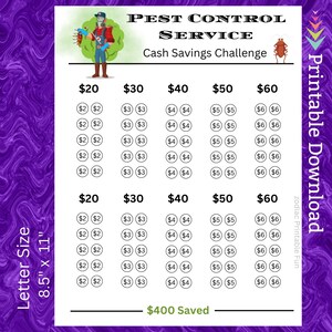 Pest Control Money Saving Challenge Printable for Home Exterminator Service for Insect Bug Problem for Home Savings for Bug Free Family Home