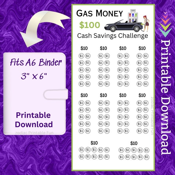 A6 Car Gas Savings Challenge Printable for Gasoline for Automobile for Vehicle fuel Money fund for Auto Drivers Gas for Low Income Budget