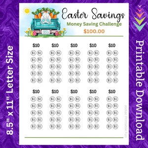 Ostersonntag Spar Challenge Printable für Familie Feiertag Feier für Ostern Korb Spar Fund für Kinder Osterhasen Eiersuche Budget
