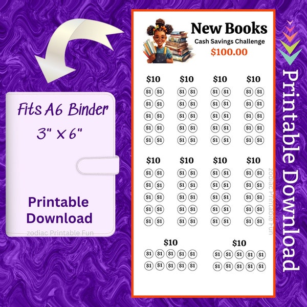A6 Book Savings Challenge Printable Reading Planner Money Saving Fund for Kids Books to Read Cash Budget for Book Lovers gift for Adult