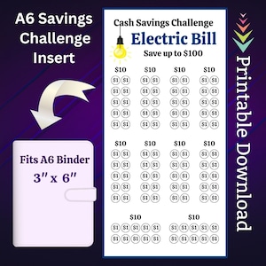 A6 Electric Bill Savings Challenge Printable for Home Power Utilities Money Saving Fund for Family Energy Bill Cash Stuffing 100 Budget