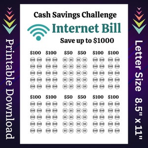 Internet Bill Savings Challenge Printable for Home Wi-Fi Network Payment Money Saving Fund for Family Monthly Bill Cash Stuffing Tracker