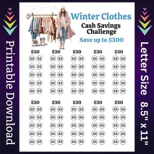 Women Winter Clothes Savings Challenge Printable for Ladies Warm Winter Clothes Shopping Money Saving Fund for Woman Clothing Cash Budget
