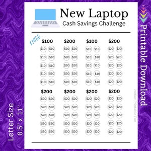 Laptop Savings Challenge Printable College School Student Computer Money Saving Sinking Fund for Business Home Office Cash Budget Tracker
