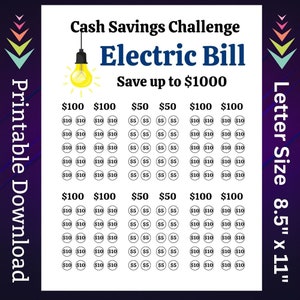 Electric Bill Savings Challenge Printable for Home Power Utilities Money Saving Fund for Family Energy Bill Cash Stuffing Budget Tracker