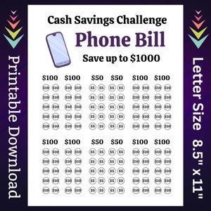 Phone Bill Savings Challenge Printable for Cell Phone Service Money Saving Fund for Family Monthly Bill Cash Stuffing Budget Tracker